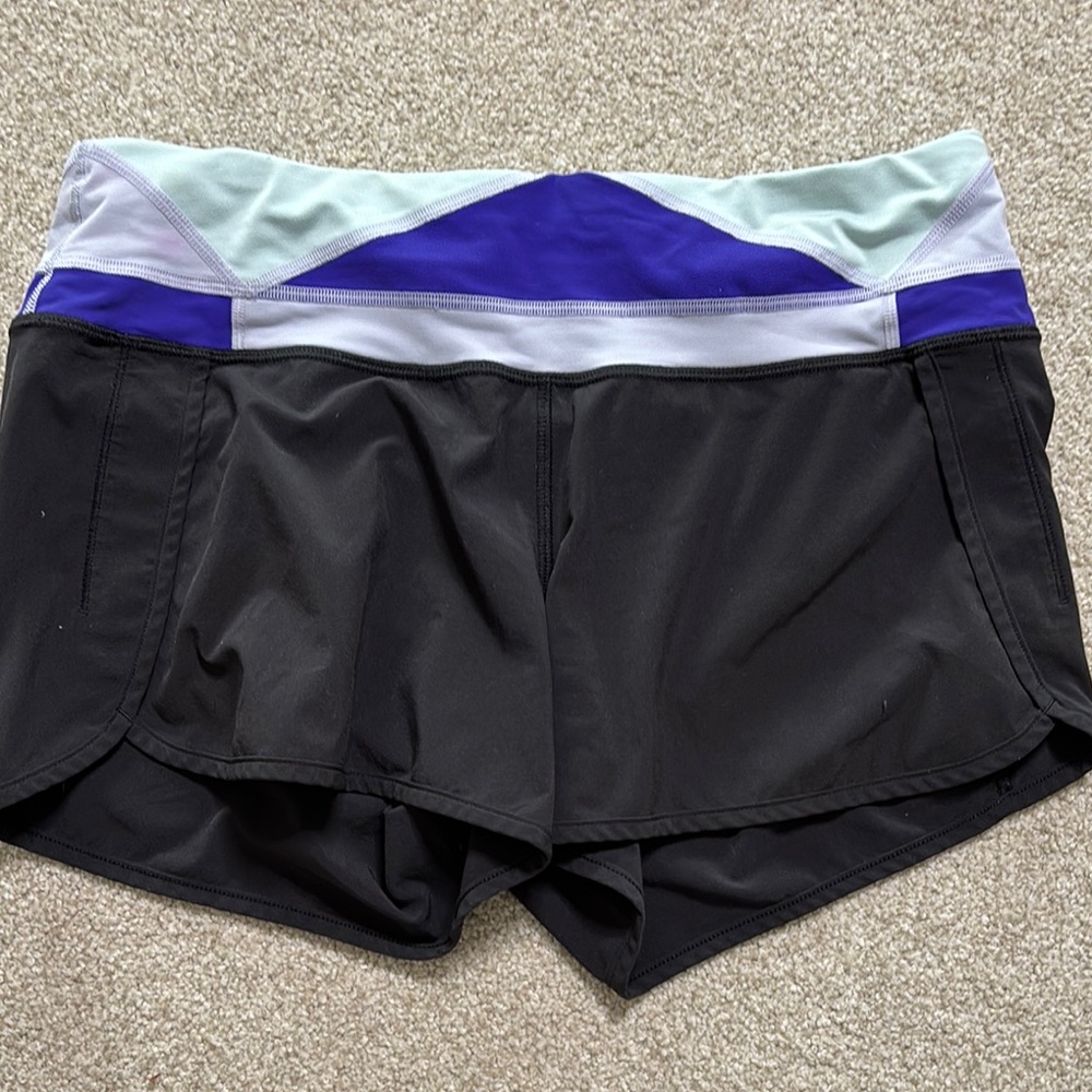Lululemon Athletica Black and Blue Performance Athletic Shorts